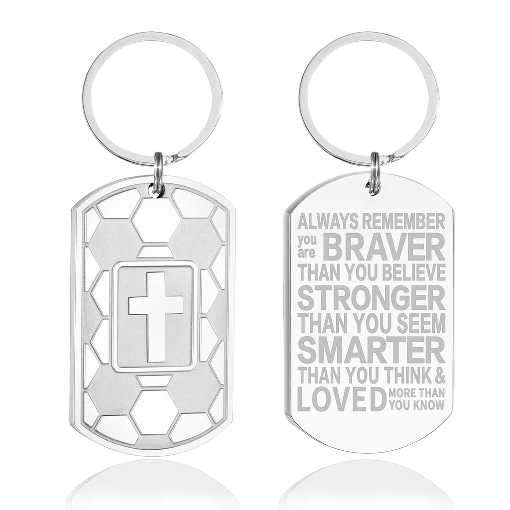 Keychains for Men Football Bible Verse Mens KeychainMens Accessories Christmas Gifts (Soccer-Always Remember Silver)